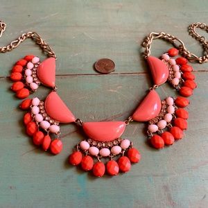 Shades of Orange Beads & Crystals Statement Necklace on a frosted Figaro Chain